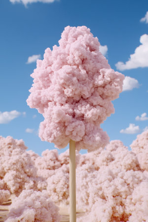 Pink salt crystal trees against a blue sky.の素材