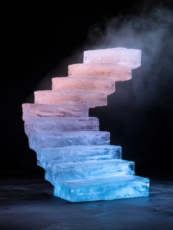 A surreal staircase made of ice with smoke.の素材