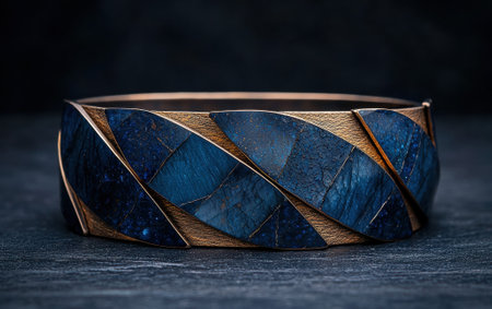 Elegant bracelet with blue stones and gold accents.の素材