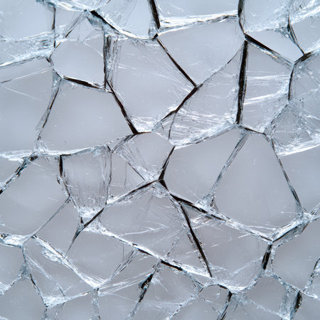 Broken glass background with shattered pieces.の素材