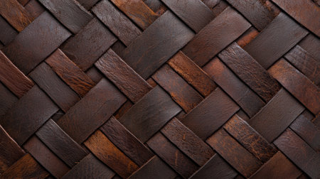 Dark brown woven leather texture background.の素材