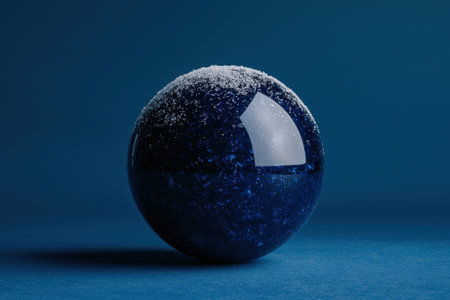 A blue sphere with snow on top against a blue background.の素材