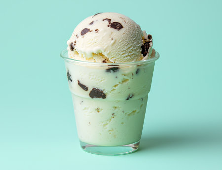 A refreshing cup of mint chocolate chip ice cream.の素材