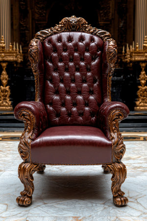 An ornate, tufted, leather armchair.の素材
