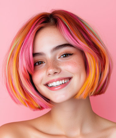 Smiling woman with colorful dyed hair.の素材