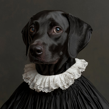 A dog dressed in a renaissance style collar and dress.の素材