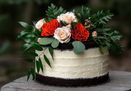 Elegant cake decorated with flowers for a special occasion.の素材