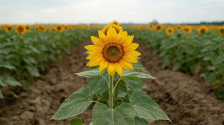 A vibrant sunflower field in full bloom.の素材