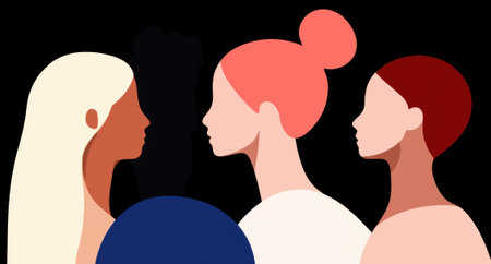 Illustration of diverse women in profile.の素材