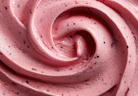 Close up of a swirl of pink berry ice cream.の素材