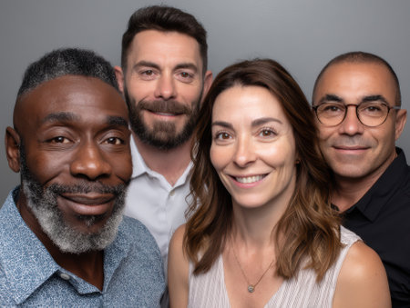 A group of diverse and smiling people.の素材