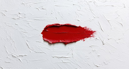 Red paint stroke on textured white background.の素材
