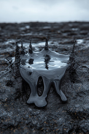 Crude oil spill on the beach, environmental disaster concept.の素材