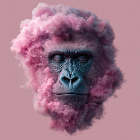 A gorilla with pink cloud fur.の素材