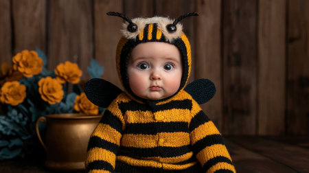 Adorable baby in a bee costumeの素材