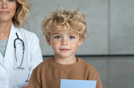 Young boy with a doctor in a clinic.の素材