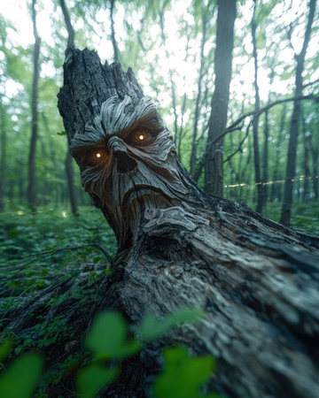 A tree with a face in a forest.の素材