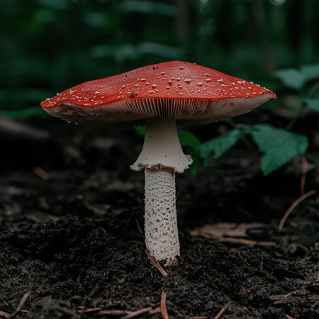 Amanita muscaria mushroom growing in the forest.の素材