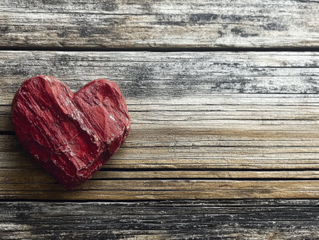 Red heart on rustic wooden background.の素材
