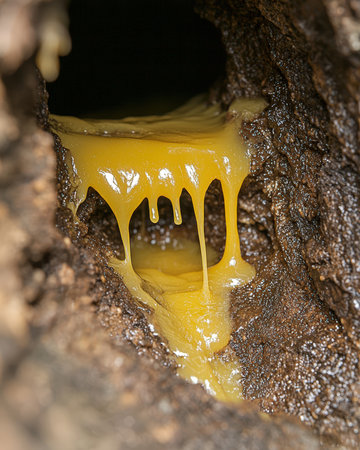 Tree sap dripping from a hole in a tree trunk.の素材