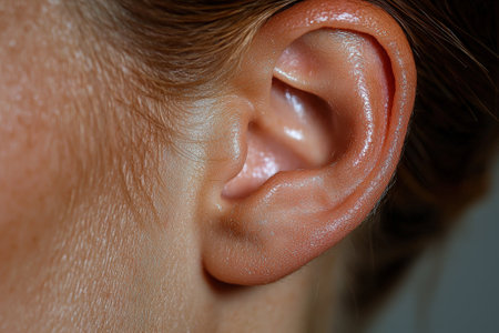 Close-up of a human ear.の素材