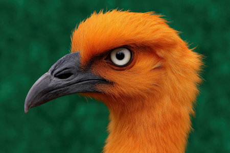Portrait of a golden headed lion tamarin against a green background.の素材