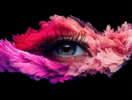Eye with dramatic makeup and colorful abstract design.の素材
