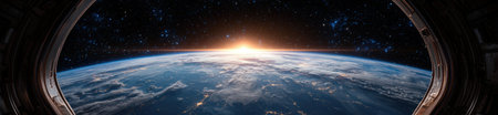 Earth view from space station at sunriseの素材