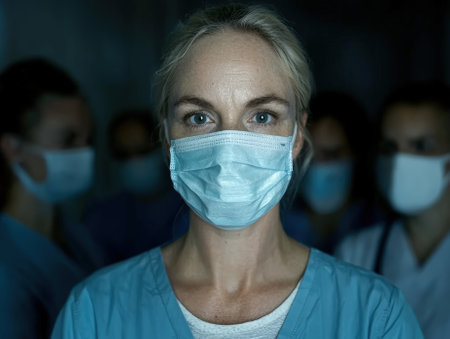A healthcare worker wearing a surgical mask.の素材