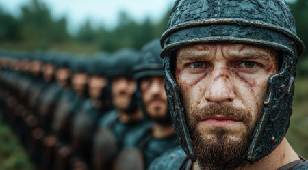 A line of Roman soldiers in formation.の素材