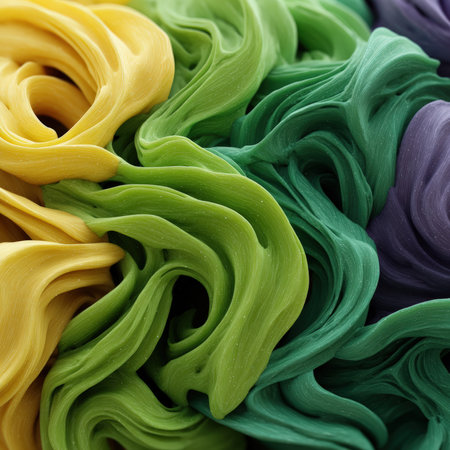 Colorful abstract pasta background with yellow, green and purple hues.の素材