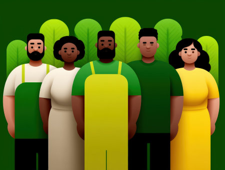 Diverse group of farmers standing together in a field.の素材
