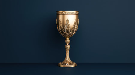 A golden goblet on a dark blue background.の素材