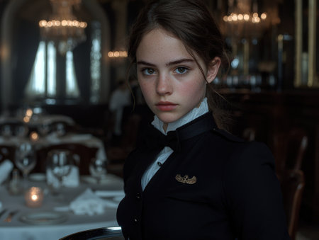 Young woman in formal attire in an elegant setting.の素材