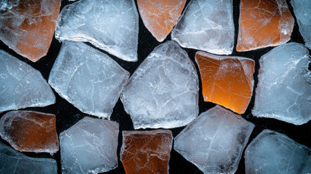 Close-up of colorful ice cubes on a dark surface.の素材