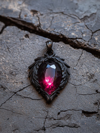 A dark and gothic pendant with a red gemstone.の素材