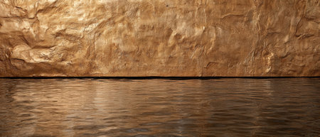 Golden textured wall with water reflection.の素材