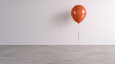 Orange balloon floating in an empty room.の素材