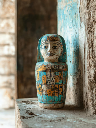 Ancient Egyptian canopic jar with hieroglyphs.の素材