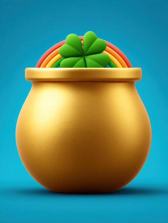 Pot of gold with rainbow and clover for St. Patrick's Dayの素材