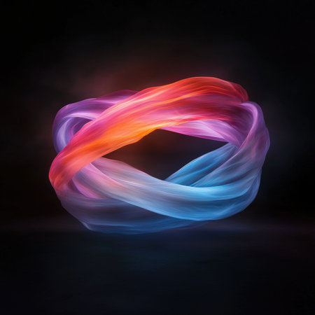 Abstract colorful twisted shape on a dark background.の素材