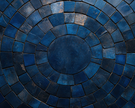 Abstract blue tile mosaic with circular pattern background.の素材