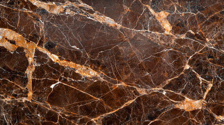 Elegant brown marble texture with golden veins background.の素材