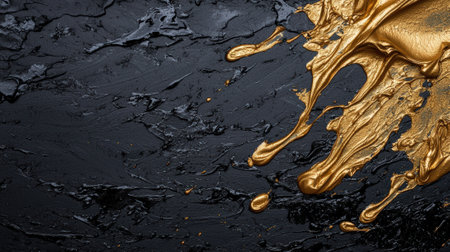 Abstract black and gold paint texture background.の素材