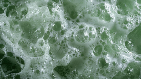 Lush green bubbles create a frothy, textured surface.の素材