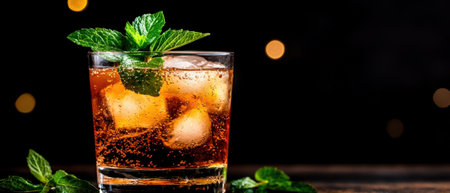 Refreshing dark 'n' stormy cocktail with mint garnish.の素材