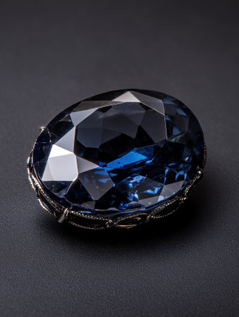 Exquisite blue gemstone brooch with intricate silver filigree.の素材