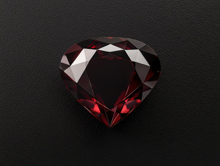 Elegant teardrop garnet gemstone on black leather surface.の素材
