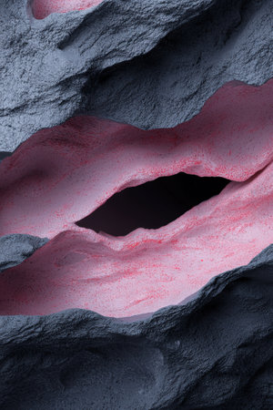 Abstract geological formation with a dark cave entrance.の素材