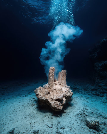 Underwater fumarole vents gas into the deep ocean.の素材